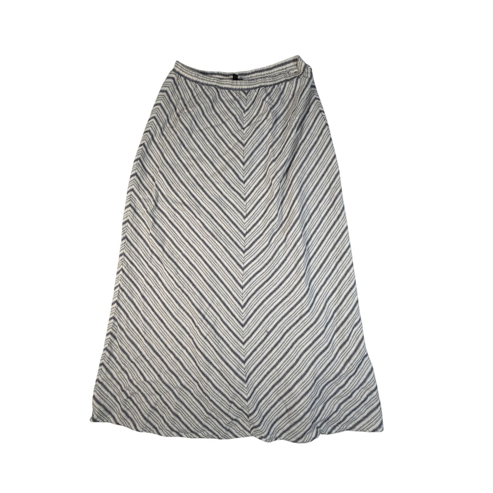For Cynthia Maxi Skirt Womens Medium Blue White Excellent Chevron Linen Blend